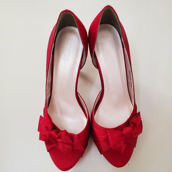Davids bridal red Satin D'Orsay pump shoes - Picture 2 of 6